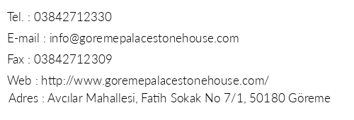 Greme Palace Stone Hotel telefon numaralar, faks, e-mail, posta adresi ve iletiim bilgileri